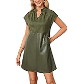 EZAPINE Women’s Faux Suede Mini Dress 2025 Fall Cap Sleeve V-Neck Faux Leather Dress