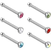 BLISI 6pcs 18G 20G Nose Rings Titanium Nose Piercings Screw with Crystal Stone for Women Nose Rings L-Shaped Nose Studs Set for Women Men