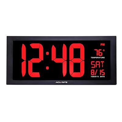 AcuRite 75100 Large 18&rdquo; Digital LED Wall Clock with Date, Temperature and Fold-Out Stand, Inch, Red