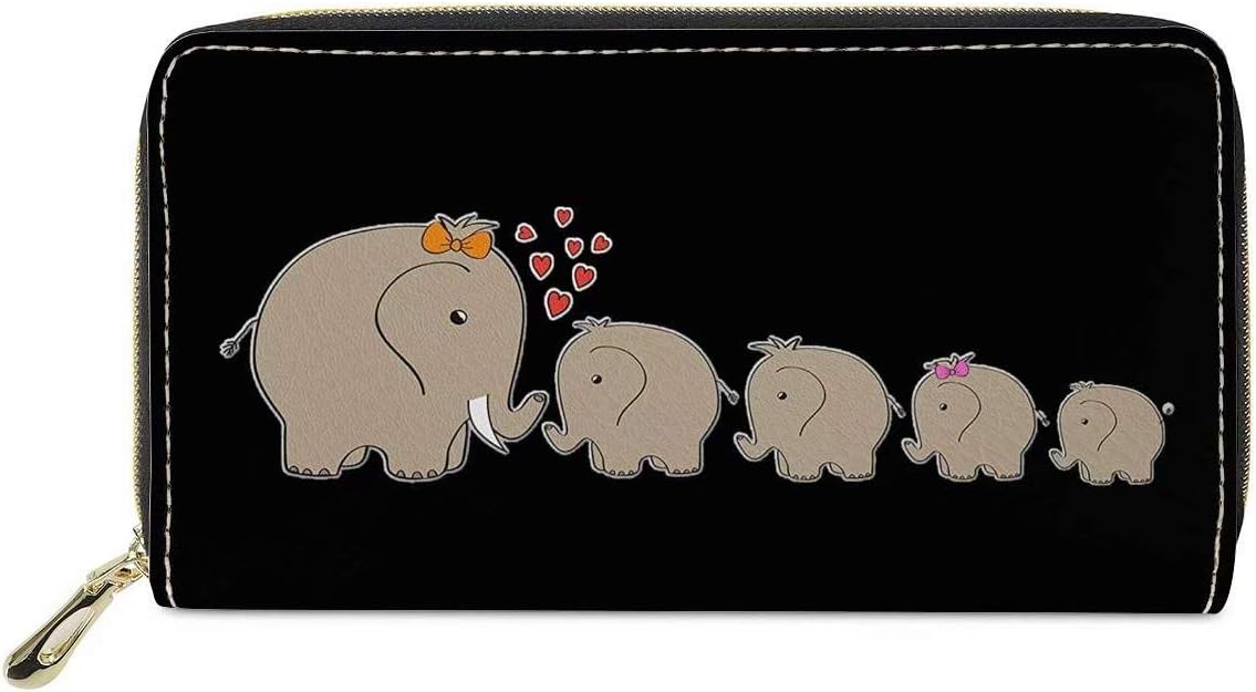 chaqlin PU Leather Long Zipper Wallets Elephant Family Pattern Ladies Purse Female Gift, Elephant Family-1, One_size - Image 3