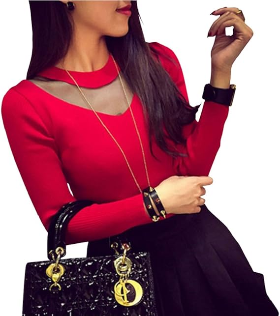 Amazon ガラーボ Galarvo レディースニットトップス シースルー セクシー インナー レディーストップス 長袖ニット Xl レッド コート ジャケット 通販