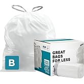 Plasticplace Trash Bags, Compatible with simplehuman Code B (200 Count) White Drawstring Garbage Liners 1.6 Gallon / 6 Liter, 12.25" x 17.75"