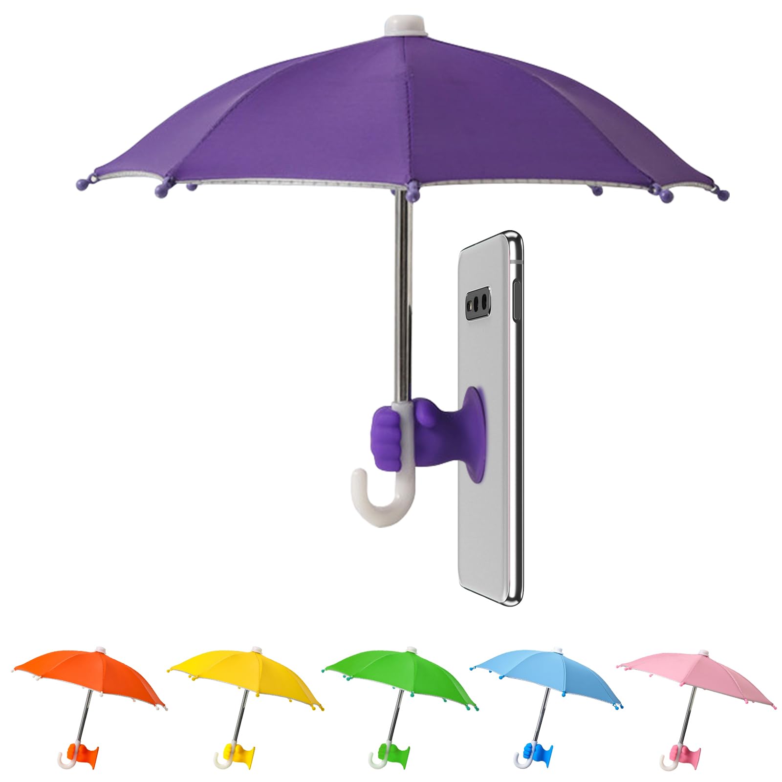 Harewu Phone Umbrella Stand, Sun Shade Mini Umbrella for Cell Phone with Adjustable Fist Style Suction Cup, Universal Anti-Glare Sun Visor for Outdoor (Purple)