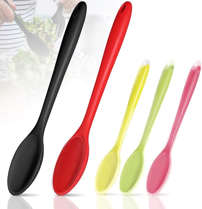 5 Pack Silicone Mixing Spoon Set, Nonstick Cooking Spoon Large Stirring