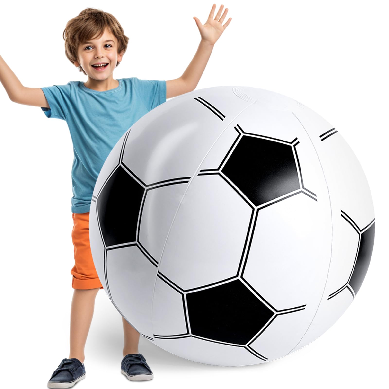 Shindel 27-Inch Giant Inflatable Soccer Ball - Soccer Themed Party Decor & Beach Pool Games, Heavy-Duty Without BPA Vinyl Ball for Outdoor Sports, Backyard, Lake & Birthday Activities
