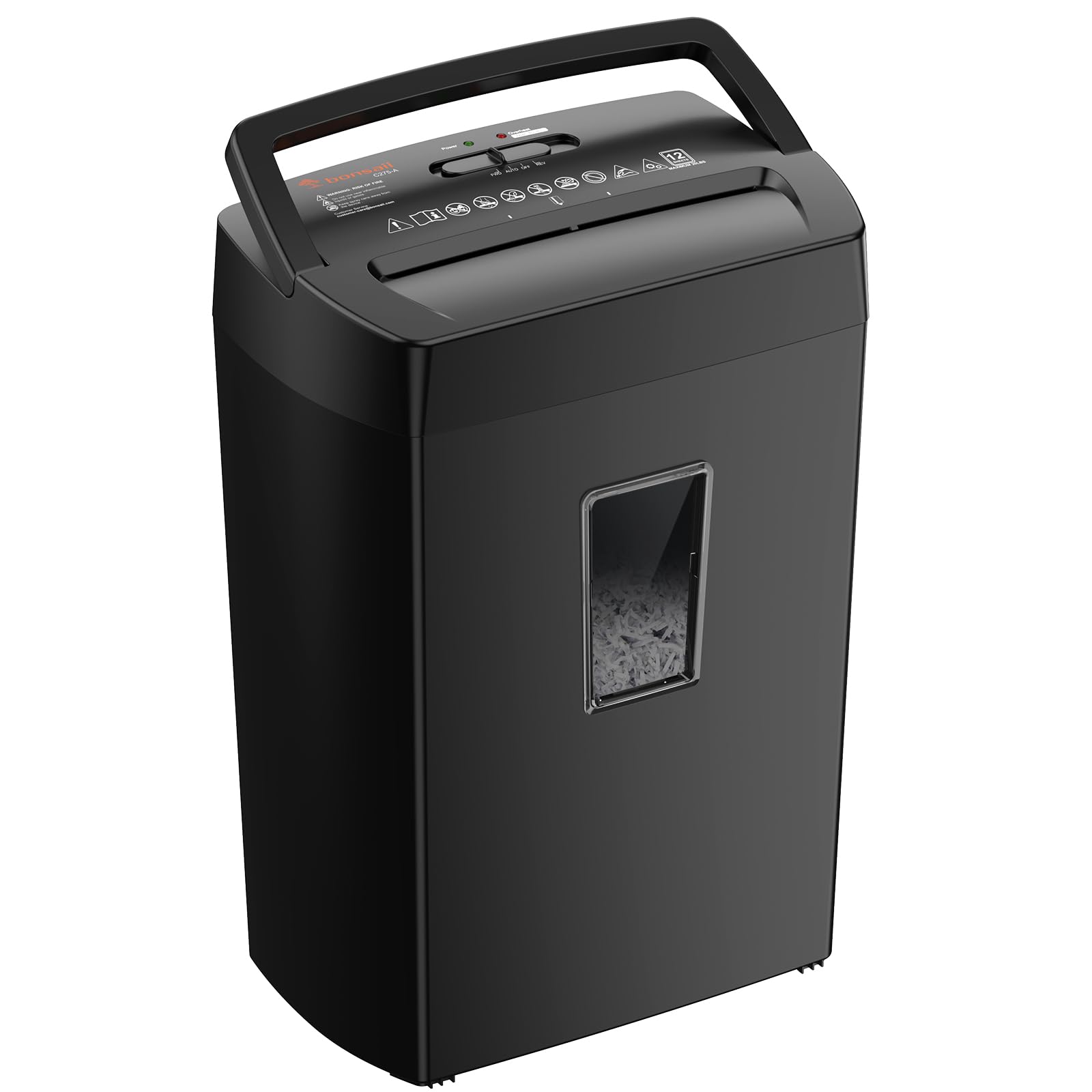Bonsaii 12-Sheet Cross Cut Paper Shredder, 5.5 Gal Home Office Heavy Duty Shredder for Paper, Credit Card, Mail, Staples, with Transparent Window, High Security Level P-4 (C275-A)