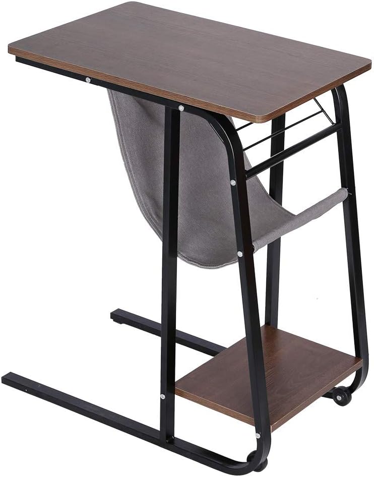 Bedside Computer Table | Height Adjustable Sofa Side Overbed Tables Wheel Mobile Computer Laptop Cart Desk (Coffee)