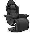 Athena Collection Ergonomic Gaming Chair Adjustable Recliner w/Footrest Cup Holder Lumbar Pillow Headrest, Swivel Office Chair PU Leather Computer Desk Chair Home Theater Seating Single Sofa, Black