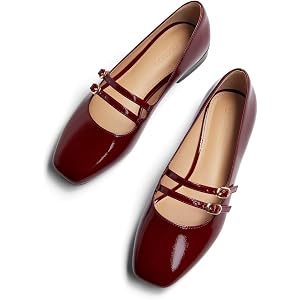 Coutgo Women's Mary Jane Flats Square Toe Ballet Flats Double Strap Slip On Dressy Shoes for Work Office