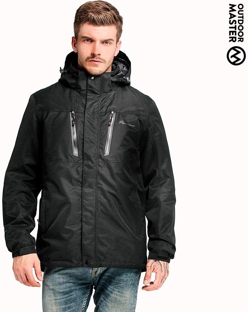 OutdoorMaster Men's 3-in-1 Ski Jacket - Winter Jacket Set with Fleece Liner Jacket & Hooded Waterproof Shell - for Men : Clothing