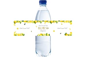 ROSTYAKZ 32pcs Lemon Bridal Shower Water Bottle Labels, She Found Her Main Squeeze Stickers, Lemon Sign Bottle Wrappers, Love Laughter and Happily Ever After Water Bottle Lables for Wedding