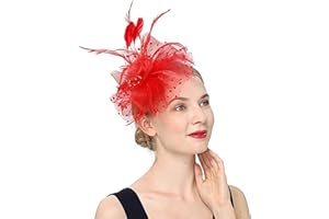 UMTURMOK Women's Tea Party Fascinators Mesh Flower-Shaped Pearl Feather Veil Kentucky Derby Fascinator Hats with Headband and Clip