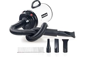 CHAOLUN Dog Dryer, Dog Blow Dryer, High Velocity Professional Pet Grooming Dryer, Dog Hair Dryer with Heater, Stepless Adjustable Speed, 3 Different Nozzles and a Comb, White