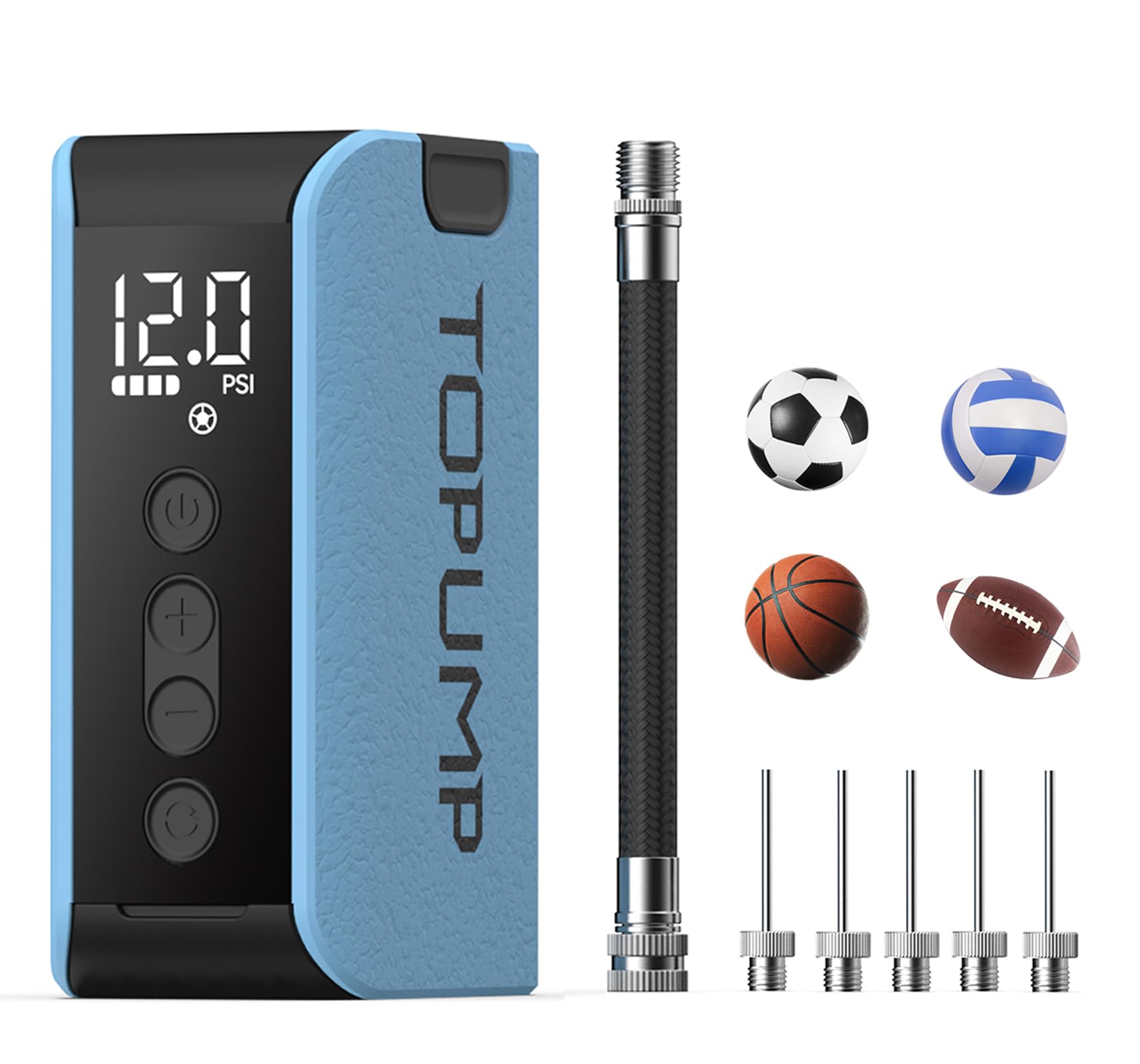 TOPUMP Electric Ball Pump with Inflation & Deflation, Portable Rechargeable Air Pump with Pressure Gauge (Max 20PSI), Soccer Ball Air Pump with Needles for Sports Balls, Basketball, Volleyball, Rugby