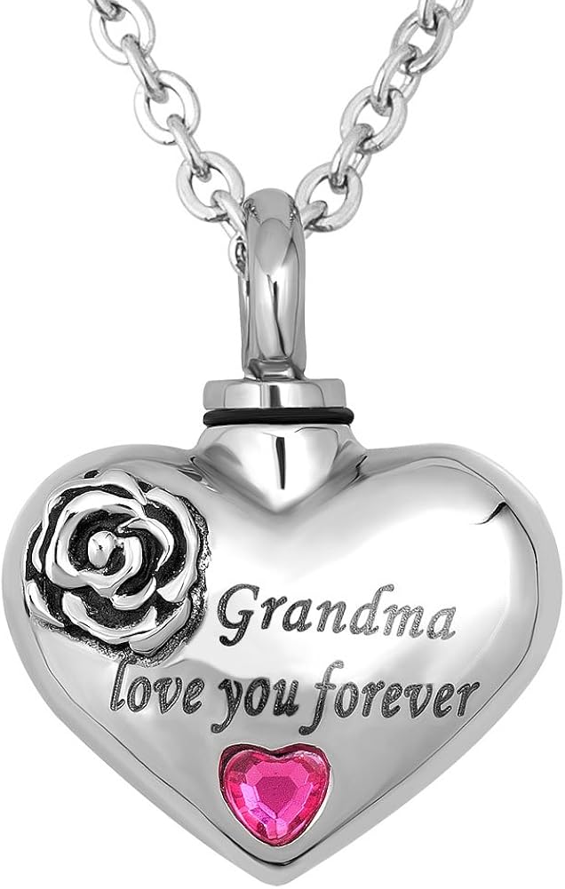 LovelyCharms Heart Grandma Urn Necklace for Ashes Keepsake Memorial