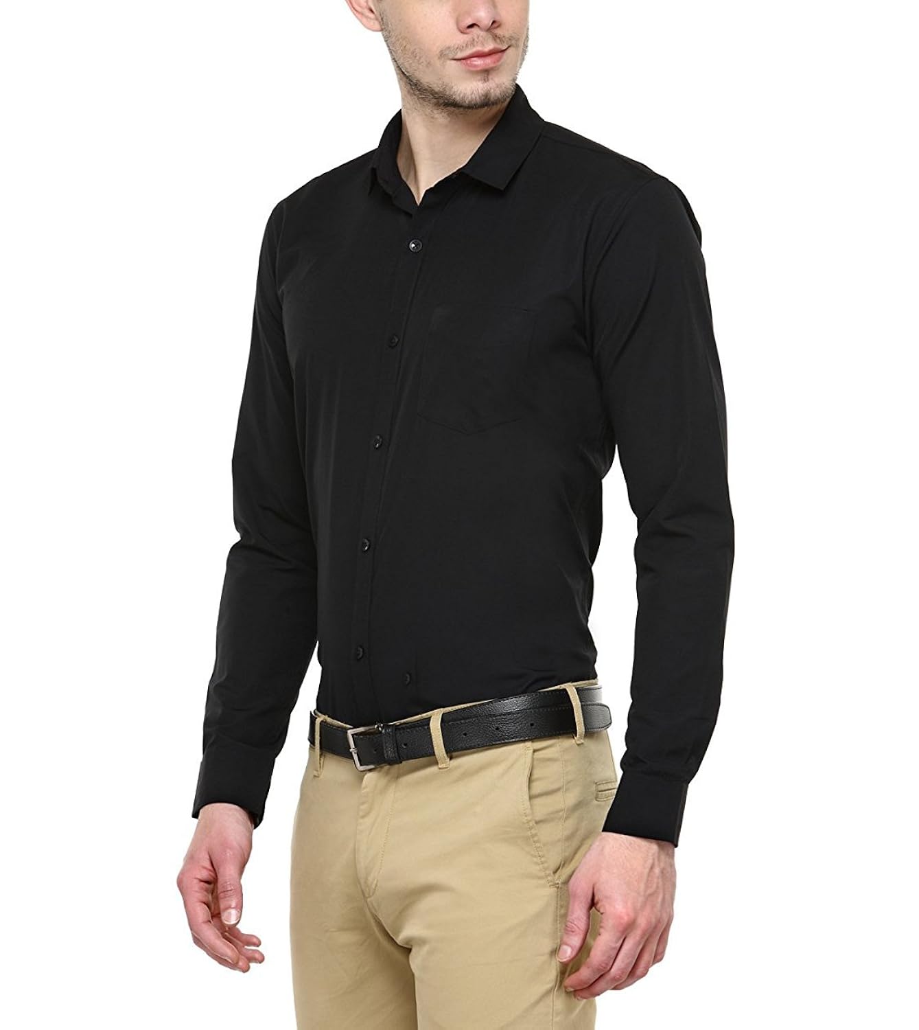 jay & u men's cotton formal shirt, black