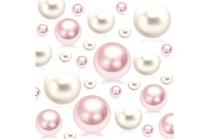 CUSMATION 200Pcs Cream&Pink Vase Filler Pearl Beads for Centerpieces Vases, No Hole Faux Polish Pearls for Floating Candle Home Birthday Wedding Party Table Decor（8/14/20mm）