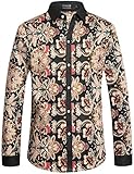 SSLR Men's Vintage Printed Button Down Casual Long Sleeve Shirt (Medium, Black)