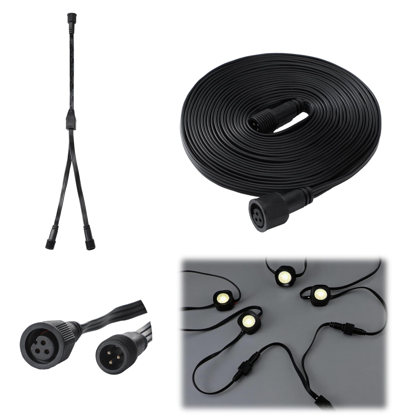 Photo 1 of MorningRo Extension Cable Kit Compatible with Govee Permanent Outdoor Lights 3 Pins Y Splitter Cord Straight Extension Compatible with Govee H705 H706 H805 Weatherproof Patio Yard (16 ft,Black,2 Pcs)