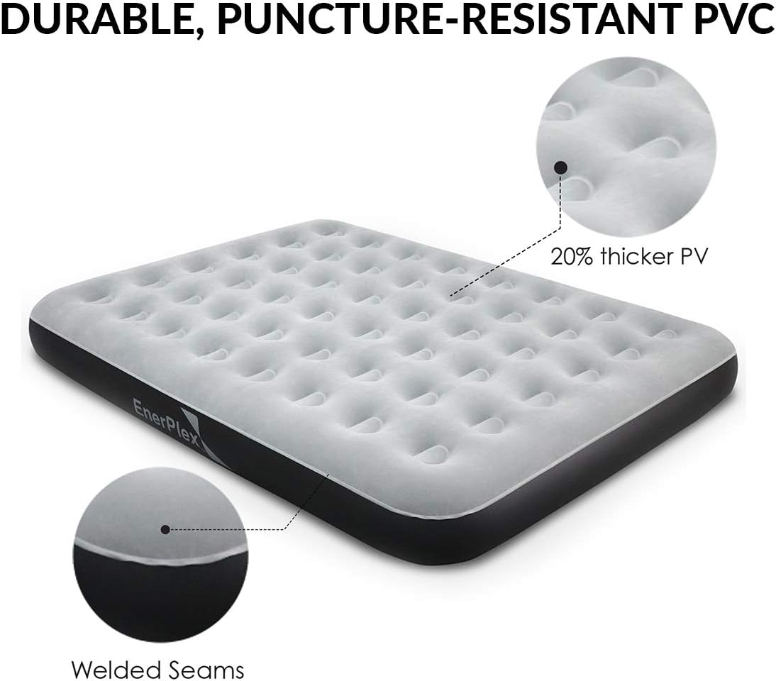 EnerPlex Never-Leak Camping Series Queen Camping Airbed with High Speed Pump Never Queen Size Air Mattress Single High Inflatable Blow Up Bed for Home Camping Travel 2-Year Warranty – Grey/Black: Kitchen & Dining