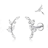 limerencia ASTM F136 Threadless Push in Titanium Earrings,Hypoallergenic Flat Back Cubic Zirconia G23 18G 6mm 8mm Body Piercing Studs for Cartilage Helix Tragus Conch(a pair)