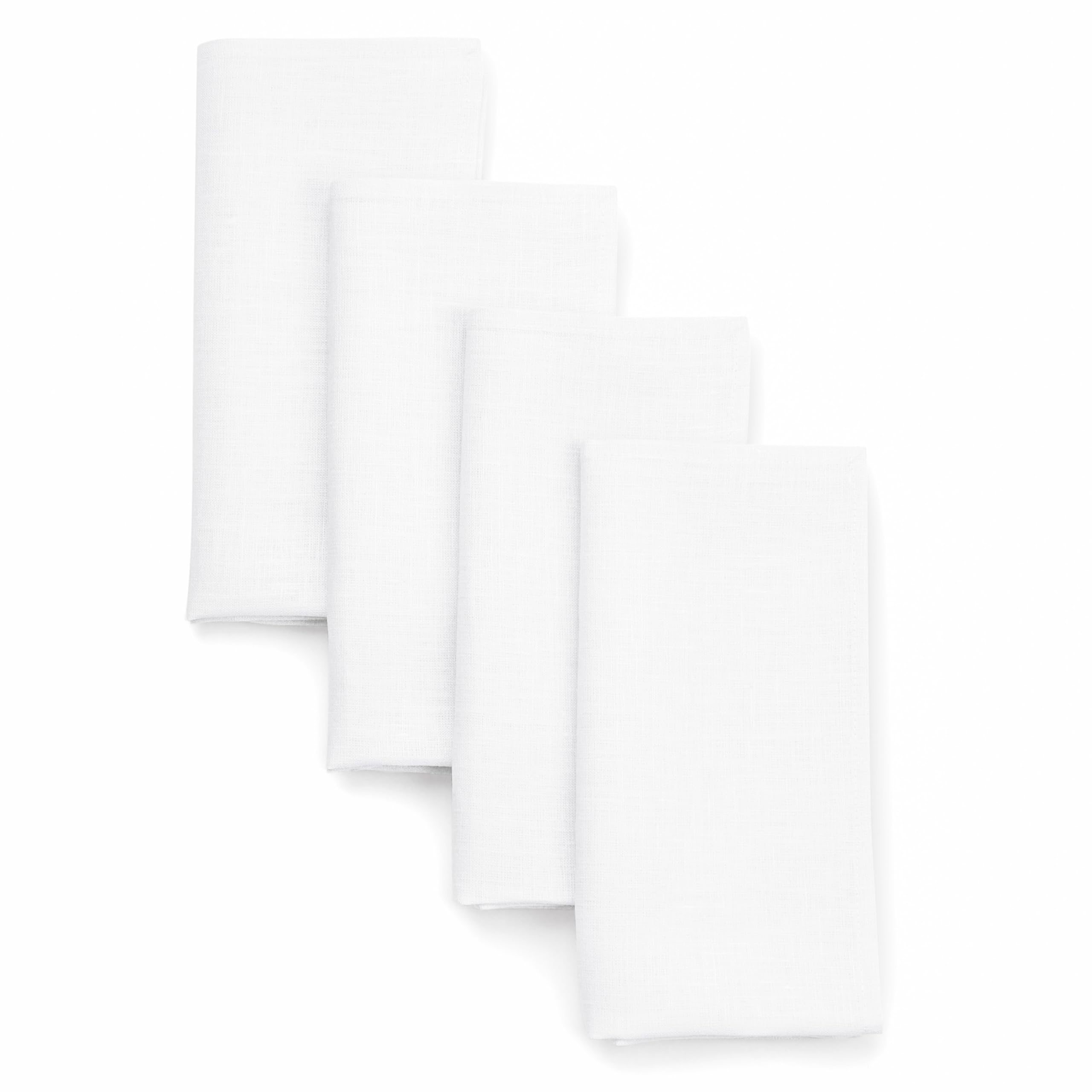 D'Moksha Homes Linen Dinner Napkins 18 x 18 Inch - 100% Pure Linen White Napkins Set of 4 - Washable White Cloth Napkins