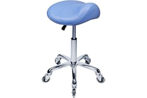 ANTLU Saddle Stool Rolling Ergonomic Swivel Chair for Dental Office Massage Clinic Spa Salon,Adjustable Hydraulic Stool with Wheels (Without Backrest, Blue)