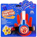 FiestaFive - Confetti High Five HandHeld Toy Shooter with 6 Refills - Blast Confetti From Your Hands, Reloadable, Patented Perfect High Five Design, Safe Air Powered Party Favor - Red/White/Blue
