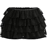 GORGLITTER Women's Y2k Lace Ruffle Shorts Sexy Bloomers Layered Lolita Pumpkin Booty Mini Goth Shorts Rave Outfit
