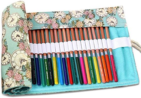 Aussel Canvas Pencil Wrap Storage Curtain Roll Pouch Case Hold for 36 Pencils