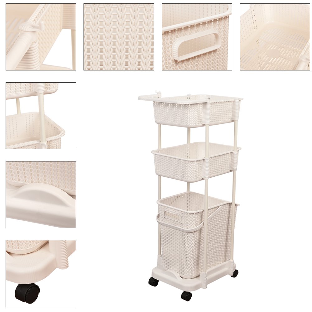 Beige LS001 Sundale Outdoor 3 Tiers Versatile Plastic Laundry Basket
