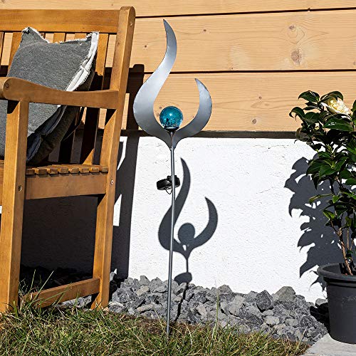 etc-shop LED Solar Außen Lampe Flammen Design silber Garten Beleuchtung Crackle Glas Kugel blau Terrassen Deko Leuchte – Bild 4