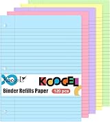 Koogel Coloured Lined Refill Paper 120 Sheets 5 Colours 20x26.5cm 3-Hole view 1