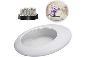 FLARINGEXTRA1 Ikebana Bowl Kit - Ikebana Vase (Japanese Flower Bowl Vase) with 1.8'' Floral Frog, Ikebana Set for Japanese Flower Arrangement (White, 1.8'' Floral Frog Included)