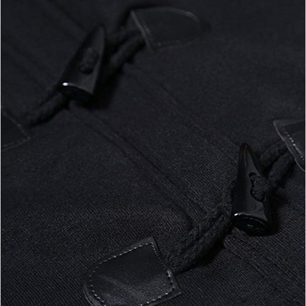 FastDirect Women Outdoor Hooded Horn Leather Buckle Solid Coat Outwear Coats Black