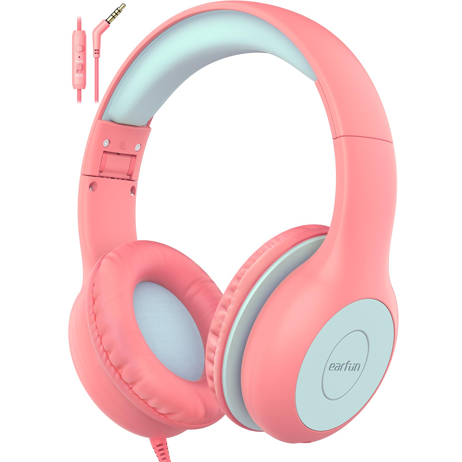 Photo 1 of EarFun Kids Headphones Wired with Microphone, 85/94dB Volume Limit Headphones for Kids, Portable Wired Headphone with Shareport, Stereo Sound Foldable Headset for School/Tablet/iPad/Kindle Pink
