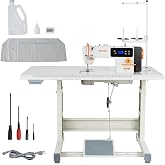 VEVOR Industrial Lockstitch Sewing Machine, 550W Commercial Set with Servo Motor &amp; Table Stand, 5000 SPM High Speed, Metal Frame, LCD Panel, LED Light for Cotton Wool Denim Leather Canvas