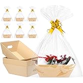 AFOROEOA 10PACK Baskets For Gifts Empty, 10x12”Thick Kraft Gift Basket with 10 Bows 10 Bags Empty Gift Baskets for Christmas,