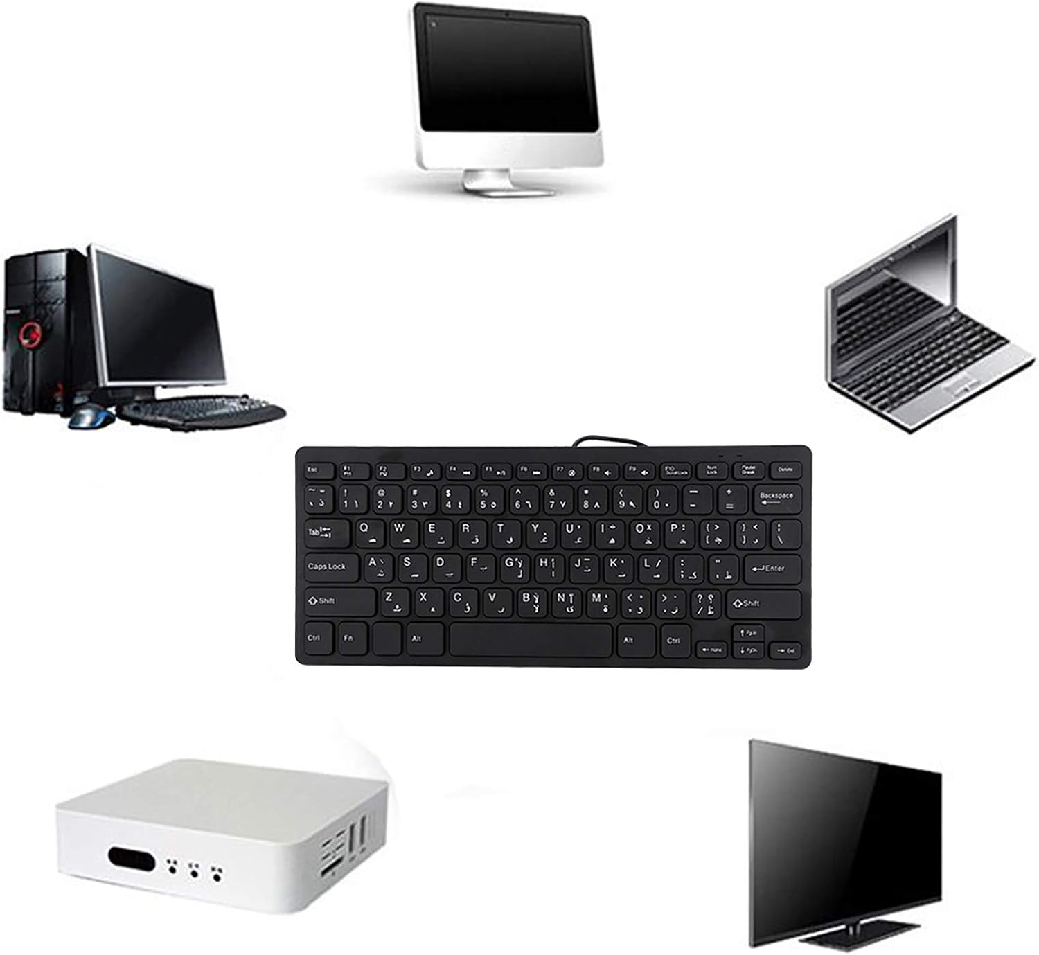 Wired Mini Portable Arabic Keyboard USB Interface for Desktop Computer, Black - Image 5