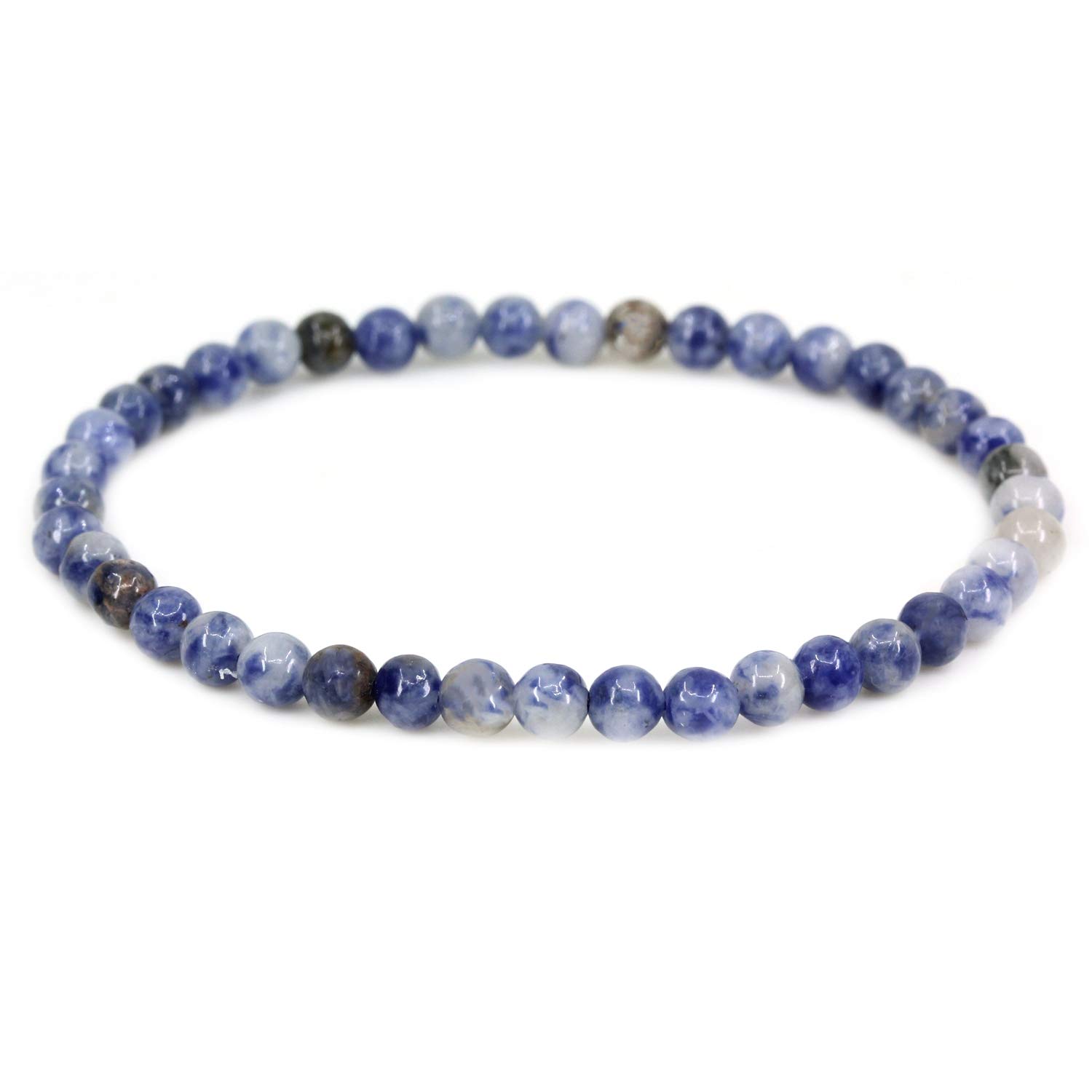 CHENYUE Natural Blue Spot Jasper 4mm Round Beads Stretch Bracelet 7" Unisex
