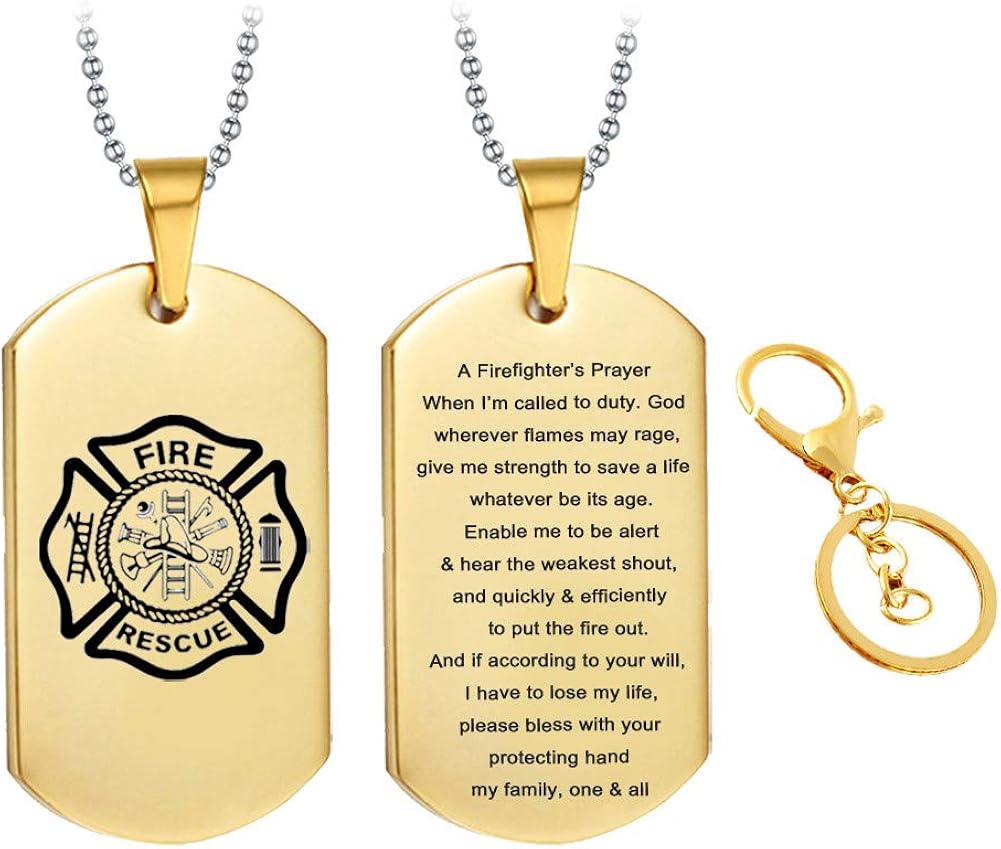 LF Stainless Steel Firefighter Necklace,Sentiment Inspirational Fire
