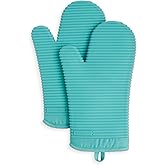KITCHENAID Ribbed Soft Silicone Oven Mitt 2-Pack Set, 7.5"x13", Aqua Sky