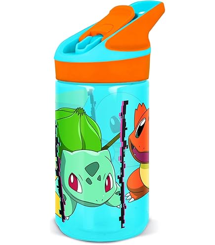 Bottiglia Pokemon Per Bambini PLAYGROUND - 410 Ml, Senza BPA, Con Cannuccia E Manico, Design Colorato