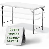 Ortus Collective Folding Table 4 Foot - 3-Position Adjustable Height, Heavy Duty 400 lbs Capacity - Portable Tables Folding f