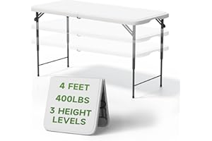Ortus Collective Folding Table 4 Foot - 3-Position Adjustable Height, Heavy Duty 400 lbs Capacity - Portable Tables Folding for Camping, Party, Indoor & Outdoor Use, 1 Pack