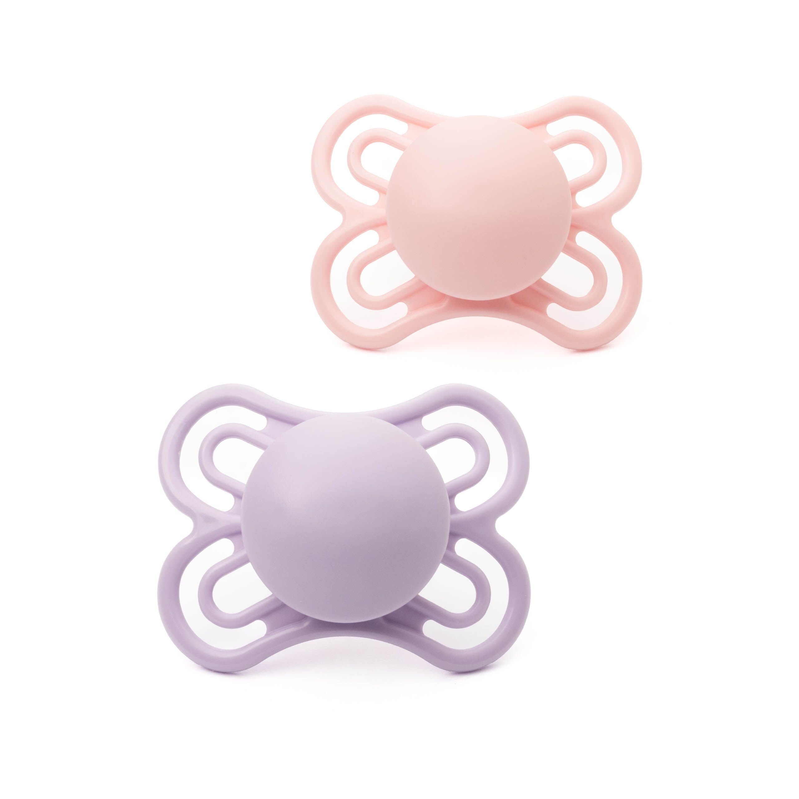 MAM Perfect Soothers | 0-6 Months | 2 Pack | Newborn Dummies | Comes in Dummy Steriliser Case | Sustainable Materials | Baby Accessories for Newborn | Pink/Lilac (Various Designs)
