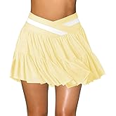 Hragc Women's Pleated Flowy Ruffle Tennis Skirt Skort for Women Crossover High Waisted Mini Golf Athletic Skirt with Shorts