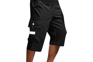 Men's Casual Drawstring Capri Cargo Pants,Mens 3/4 Length Long Cargo Shorts Below Knee,Breathable & Quick-Drying