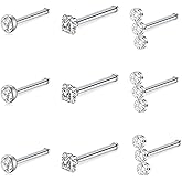 Mayhoop 20G Nose Rings Studs 316L Surgical Stainless Steel L Shape Bone Diamond Heart Corkscrew Nose Ring Nostril Piercing Jewelry For Women Men