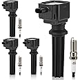 UF670 Ignition Coil & LTR6BHX Double Iridium Spark Plug for Ford Focus Edge Escape Explorer Fusion Mustang Taurus EcoSport/Jaguar F-Pace XE XF/Lincoln MKC MKT MKZ/Land Rover LR2 Replace# DG546 5C1873